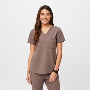 Figs Smokey Taupe Scrub Top